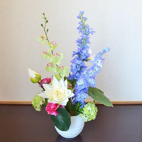 【送料無料】仏花・お供え用造花 陶器鉢アレンジ