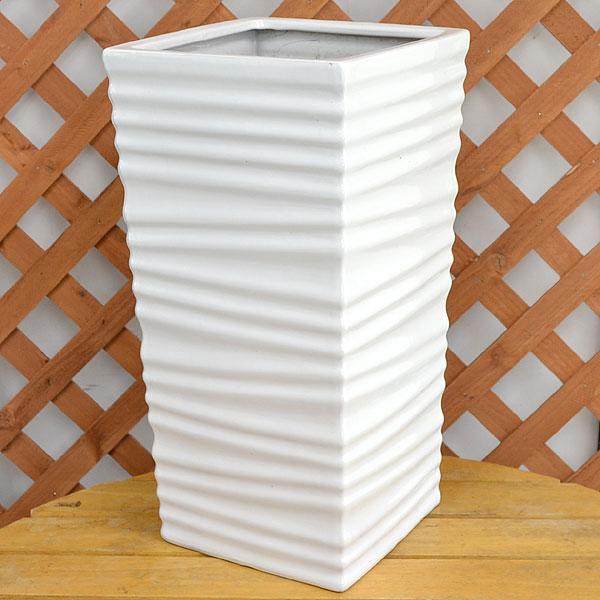 ウェーブスクエアポール陶器鉢L ホワイト 8号サイズ